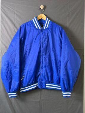 VTG Holloway Varsity Jacket XL Royal Blue Nylon Bomber Windbreaker Striped Blank